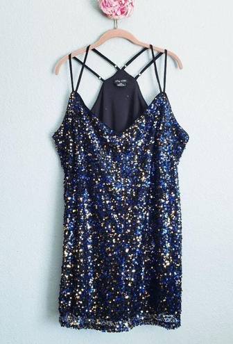 City Chic  Blue and Gold Sequin Strappy Mini Dress