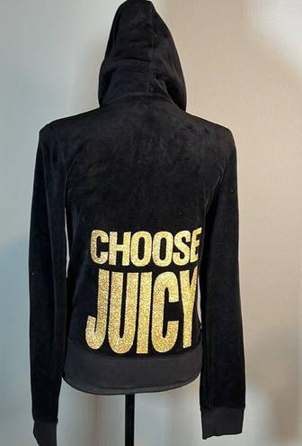 Juicy Couture Y2K  Black VELOUR Jacket CHOOSE JUICY GOLD BLING Sz L