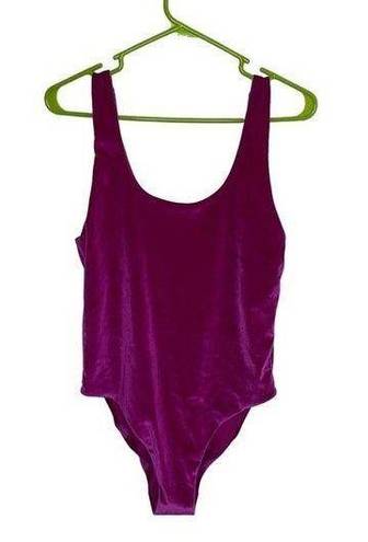 Cabana Del Sol  Pink Purple Fuchsia One Piece Velvet Bodysuit Size Large Womens