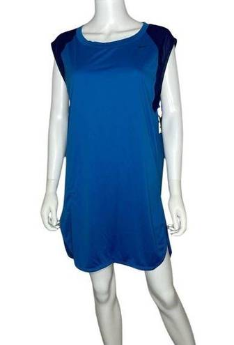 Nike  Women's Blue Raglan Cap Sleeve Rounded Hi-Low Hem Swim Cover-up Dress sz L