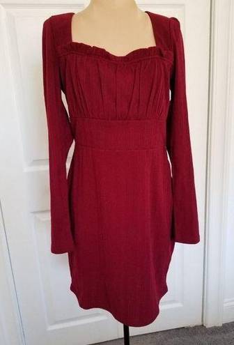 The Row  A- Dress Red Metallic Thread Empire Waist Square Neck Long Sleeve Pull On M