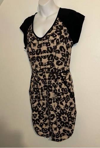 Rebecca Taylor Silk LEOPARD BLOCK Mini Dress color black & cream Size US 4 NWT