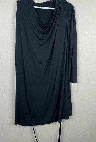 ALLSAINTS  Amei Draped Shift Dress Women's Medium Black Cupro Stretch Long Sleeve
