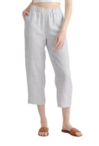 Quince Pants Women's XS Blue Pinstripe Linen Cropped Elastic Waist Casual