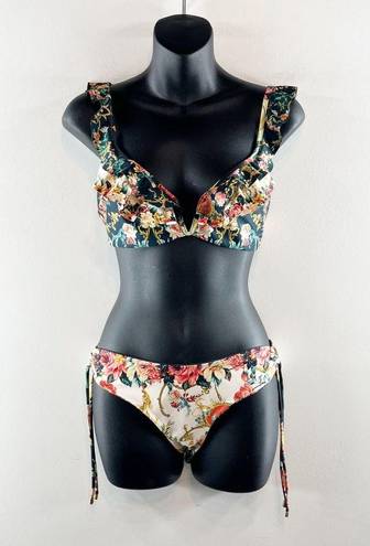 Agua Bendita  Malena Sweetheart Ruffle Two Piece Floral Bikini Green Large