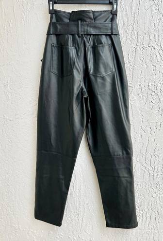 Elan  High Waisted Faux Leather Tapered Leg Paperbag Pants Black Women's Size XS