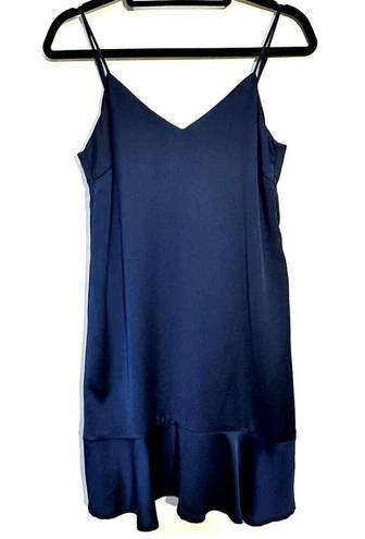 Lucy Paris  Womens Satin Flounce Hem V-Neck Slip Mini Dress S Navy Blue 4 NWT