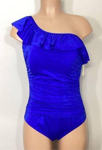 Gottex New.  blue snakeskin ruffle swimsuit. Retails $138. Size 12