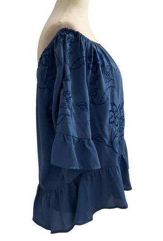 Candie's  Women’s Size  XL Off The Shoulders Embroidered  Blue Blouse