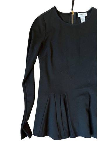 Carmen Marc Valvo  Long Sleeve Zip Stretch Peplum Hem Blouse Womens S Black Top