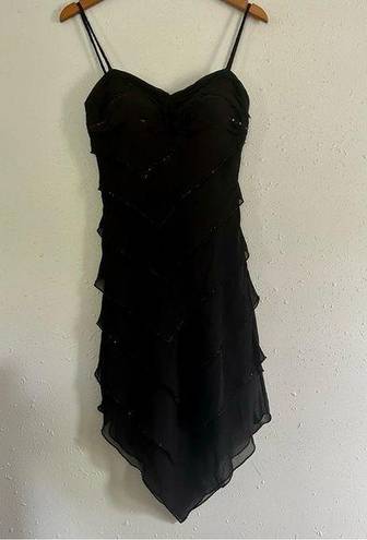 Sue Wong  Black Sequin Mini Dress Y2K Size 8 Wedding LBD Night Out Silk