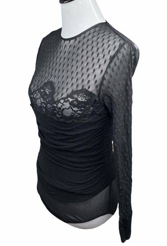 Natori  Sheer and Bunched Bodysuit Black Petite