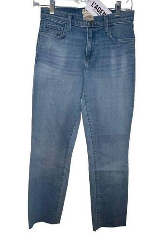 L'Agence  Sada High Rise Cropped Slim Raw Hem Jeans Straight Light Wash Size 25