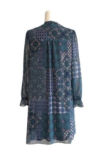 Jessica Howard  Blue Patchwork Print Blouson Long Sleeves Shift Dress Size 16 NEW