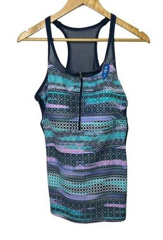 Free Country  Swimwear 1/4 Zip Tropic Turquoise Racerback Swim Top XXL  NEW