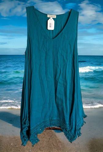 Umgee  Womens Dress Sz XL Jade Fringe Sleepless Night Crinkle Sleeveless NEW