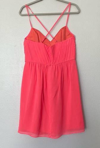 Shoshanna NWT  Carine 100% Silk Bright Pink Spaghetti Strap Mini Dress Size 10