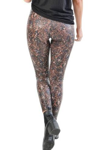 Spanx New!  Faux Leather Snake Shine Leggings In Mocha Snake