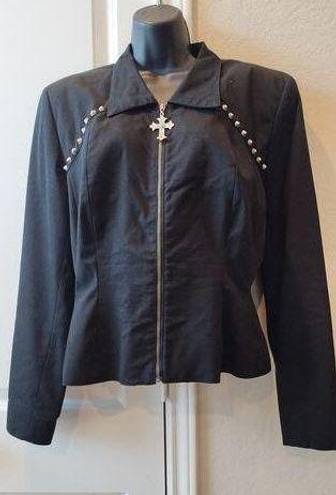 Double D Ranch Black Jacket Metal Studs, Turquoise, Rhinestones, Cross, size M Size M