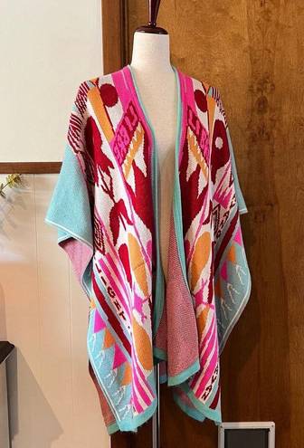 PAY'S | PPAAYYSS Boho Western Poncho "Caravan of Flight" Blue Pink Red One Size Size M