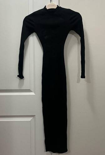 Naked Wardrobe  Black Snatched Ribbed Crewneck Long Sleeve Dress Size XS $68