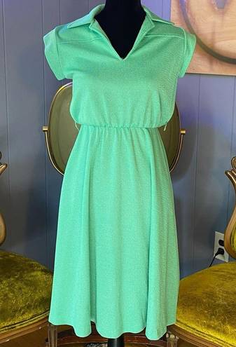 The Row Vintage Queens Mint Green Collared V Neckline Midi Dress