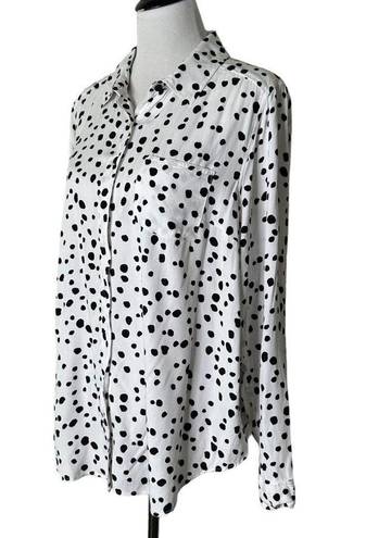 Torrid Womens Black White Polka Dot Blouse Long Sleeve Twill Top Size 1 1X