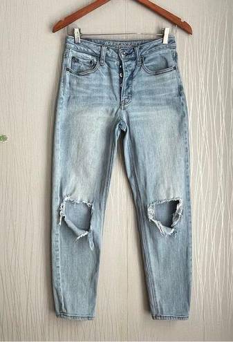 American Eagle Vintage High Rise Button Fly Distressed Ripped Knee Jeans Size 2