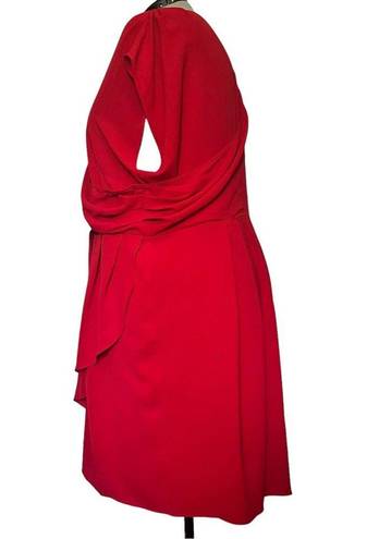 City Chic  Faux Wrap Surplice Midi Dress Size 24/XXL Red V-Neck Lined Skirt