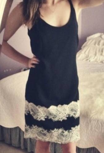 Bobeau S //  black with lace trim slip mini dress