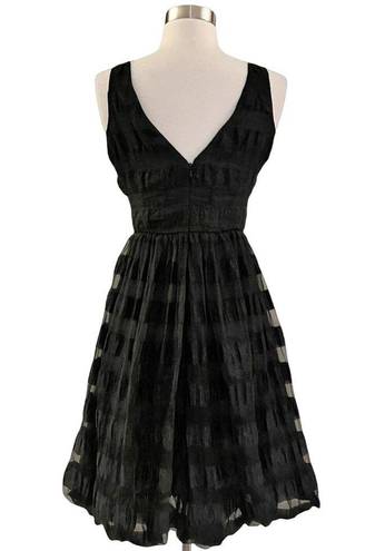 Tracy Reese  Fit and Flare Black Cocktail Dress Bubble Skirt Retro Party V-Neck 0