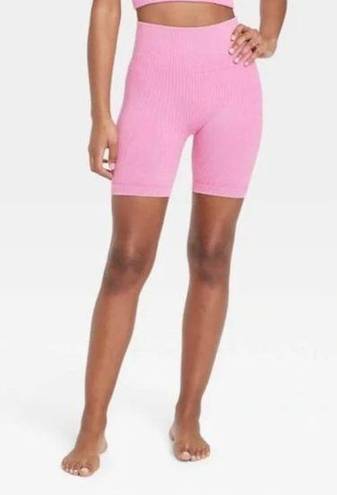 JoyLab Women's High-Rise Ribbed Seamless Bike Shorts 6" -  Berry Pink S -NWT