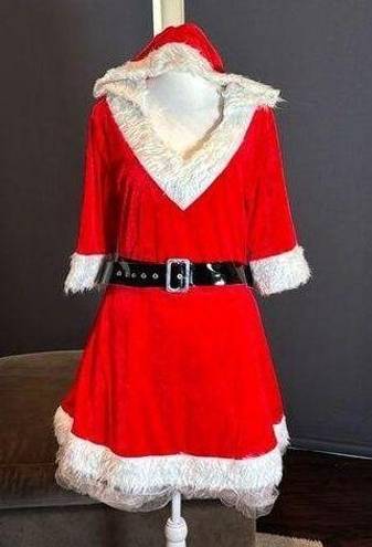 ma*rs Short Red Hooded Dress White Faux Fur Trim  Claus Santa Christmas Size L