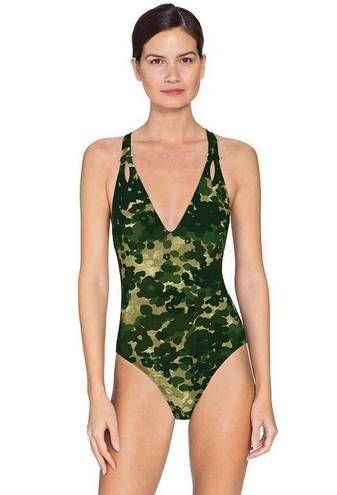 Robin Piccone New.  Army camouflage plunge swimsuit. Regularly $168. Size 8