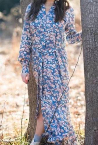 Haute Hippie  Tribe Floral Long Sleeve Button Front Maxi Dress Size Large