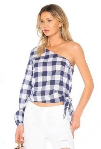 L'Academie | Revolve | The Romantic One Shoulder Top Gingham Blue White | Sz S