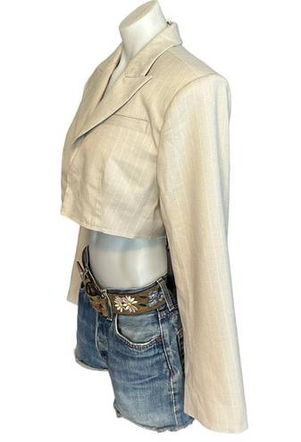 H:ours  Amira Crop Blazer Gray White MEDIUM Bolero Padded Shoulder Designer NEW