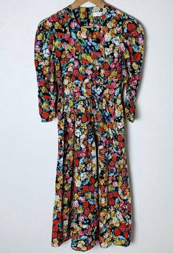 Hunter Bell  Patterson Floral Puff Sleeve Midi Dress Sz 0 Super bloom