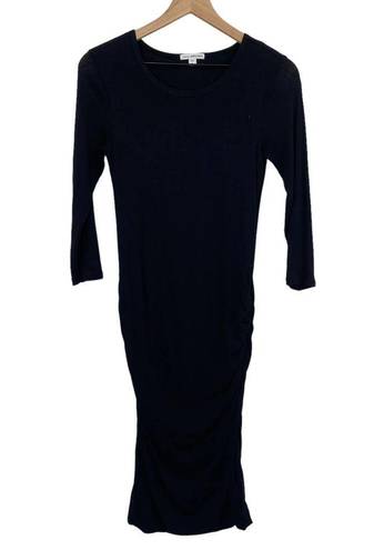 James Perse Standard  Jersey Stretch Knit Knee Length Dress Ruched Scoop Black 3