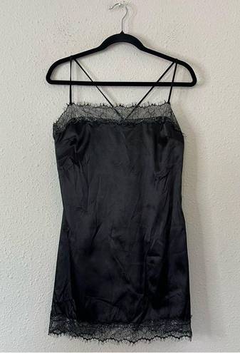 Meshki  Satin Lace Trim Black Slip Mini Dress NEW Size Large