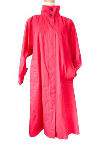 London Fog Vintage  HOT pink floral lining padded shoulder raincoat size LP XLP