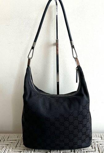 Gucci  GG Black Monogram Canvas and Leather Shoulder Bag