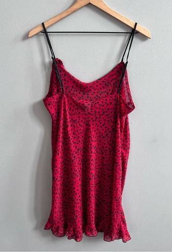 Natori  Robe & Nightgown Set Red and Black Leopard Spots Ruffle Size Medium Large