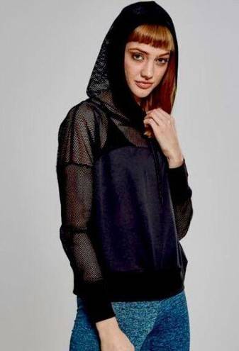 Zyia  Black Mesh Hooded Crop Sweatshirt Winner Hoodie Women’s size S. C15