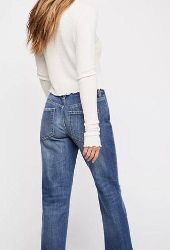 We The Free Free People Women's Blue Maggie Mid Rise Straight Button Fly Jeans Size 28 NWT