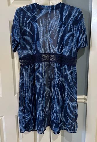 Dennis Basso Women’s Size Large  Blue Chiffon Duster W/ Lace Detail