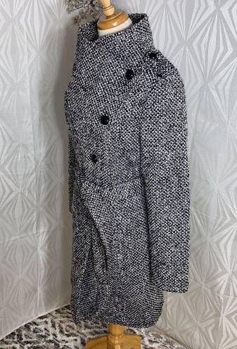 GUESS |  Black & White Tweed Wool Blend Coat Belted