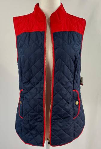 Charter Club New  Colorblocked Quilted Vest Full Zip Navy Blue Red