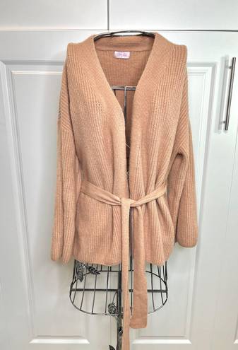 Pink Lily Distracted By You Mocha Wrap Tie Cardigan Size Medium
