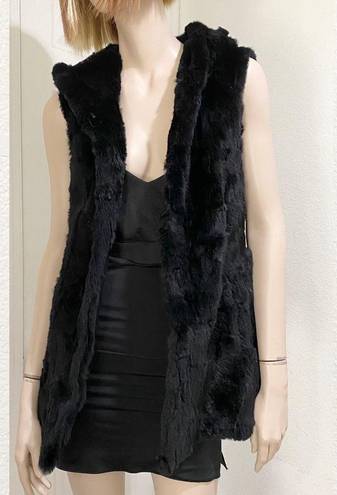 ANGL  Black 100% Fur Sleeveless Hooded Coat Size S